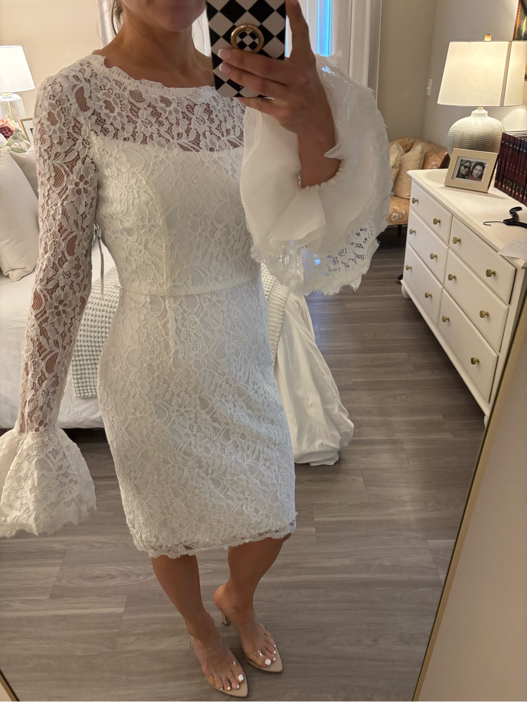 Shani Ivory Lace Bell-Sleeve Sheath Dress - Nwt